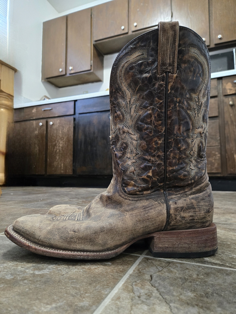 Men's Stetson "Outlaw" Distressed Eagle Inlay Brown Leather  Cowboy Boots Sz 14D